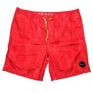 RVCA Swim Trunks Mens XL Red Classic Non-Stretch Mesh Lined Boardshorts